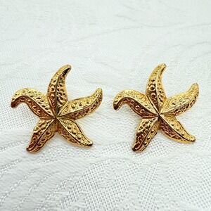 Vintage Warm Gold Tone Starfish Earrings